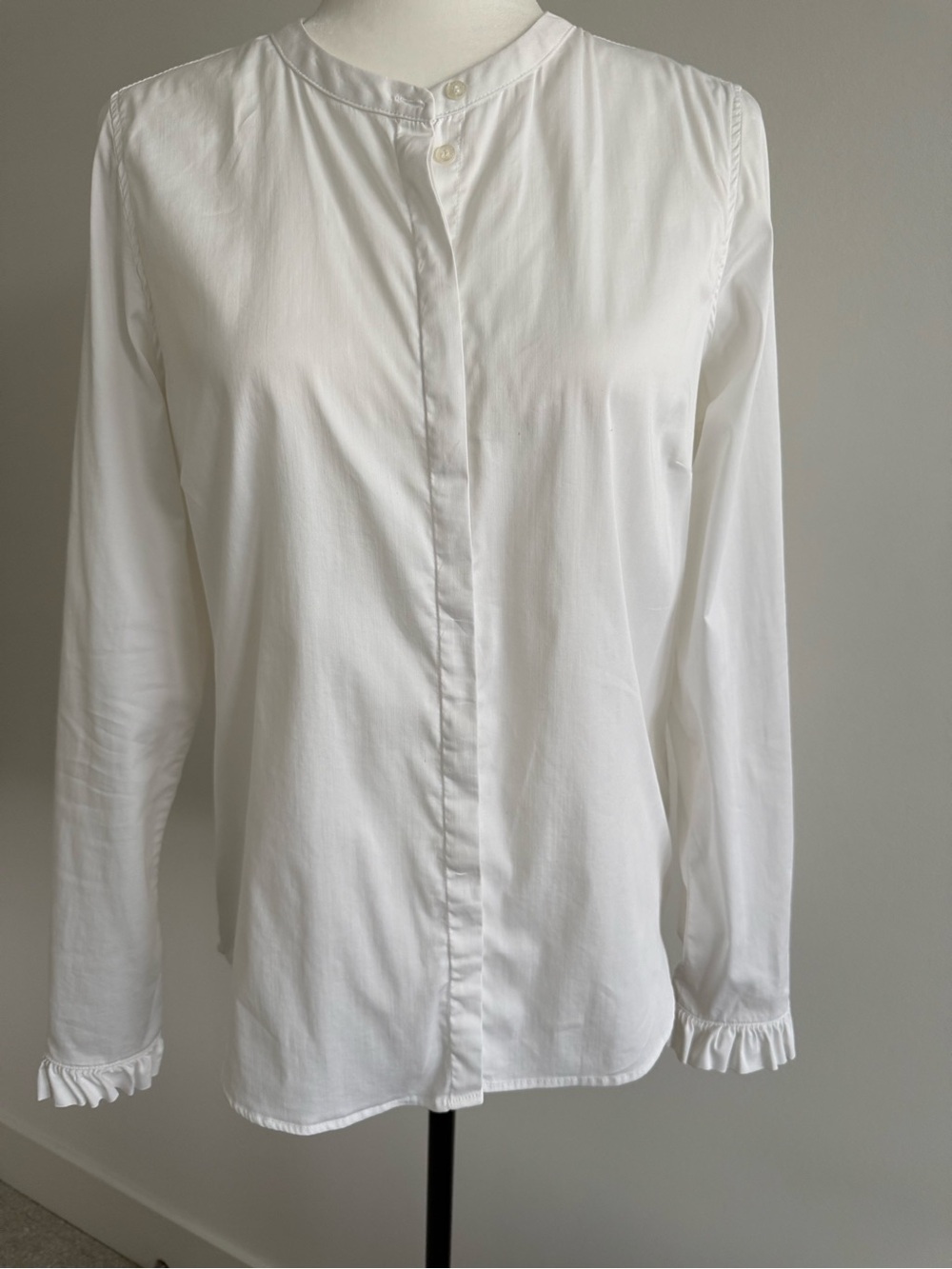 MOS MOSH Women's White Band-Collar Ruffle Cuff Blouse